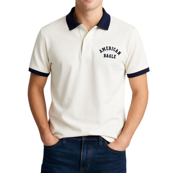 American Eagle Outfitters Other - American Eagle Men's White & Navy Super Soft Short Sleeve Polo Shirt Size L